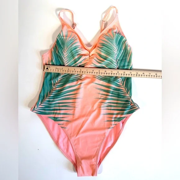 Xhilaration Tropical Palm Print Scoop Back One Piece Swimsuit - Picture 10 of 12